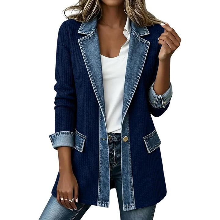 Women's knitted blazer with denim trim and tailored cut Mune Fashion