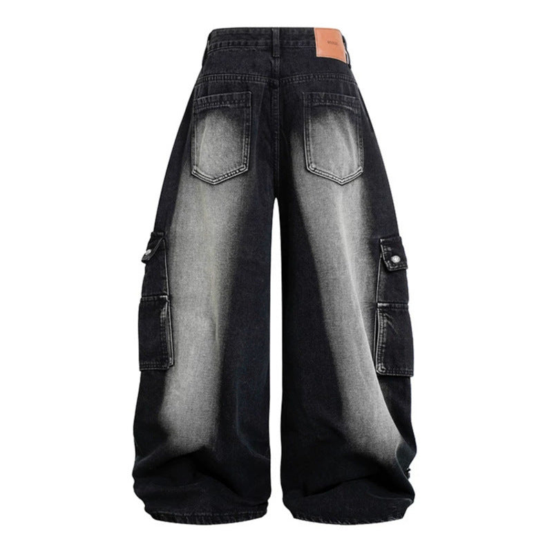 Women's Wide High-Waist Cargo Jeans in Baggy Look with Distressed Details and Zipper Panel Mune Fashion