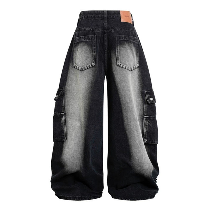 Women's Wide High-Waist Cargo Jeans in Baggy Look with Distressed Details and Zipper Panel Mune Fashion