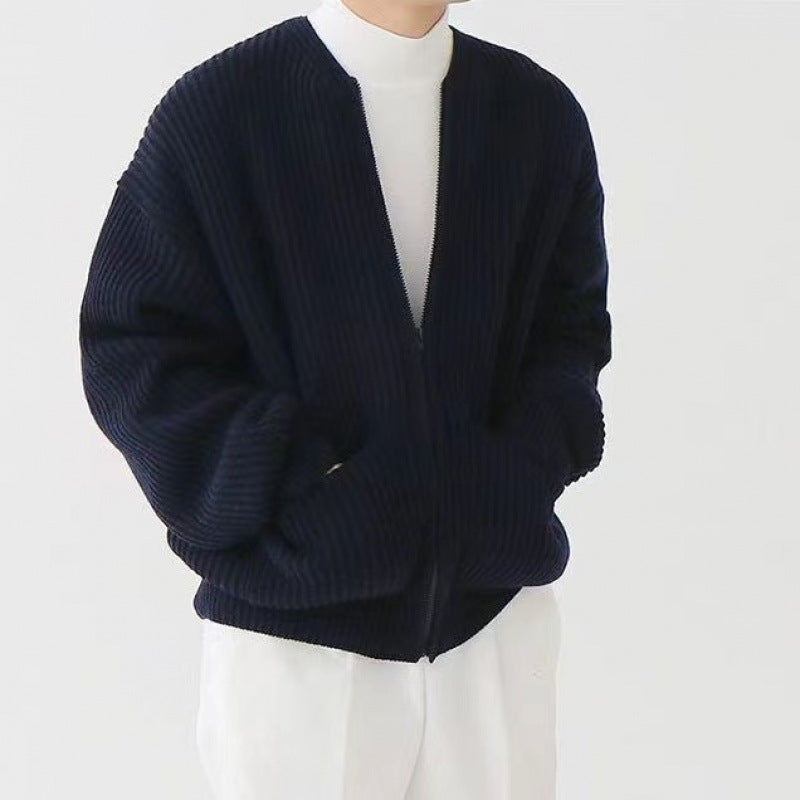 Unisex Oversized Boxy Cardigan with concealed zipper and wide ribbed structure Mune Fashion