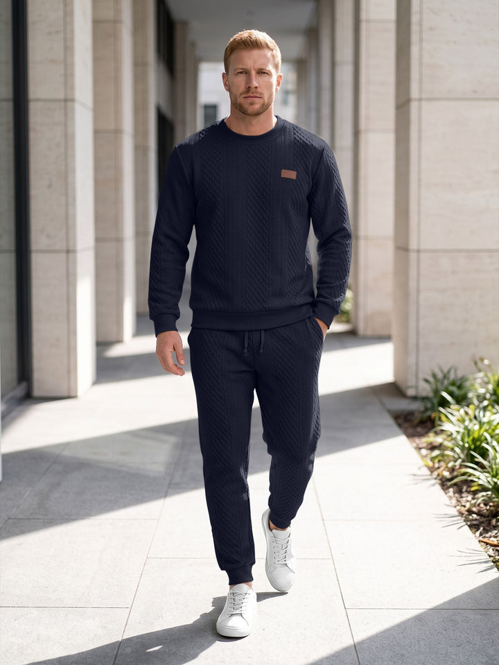 Men's Structured Knit Tracksuit with Round Neck and Drawstring Mune Fashion