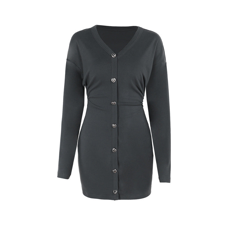 Women's Tailored Knitted Button Midi Dress with Heart Buttons Mune Fashion