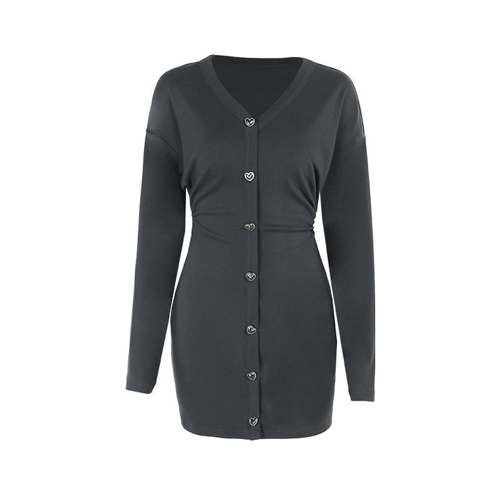 Women's Tailored Knitted Button Midi Dress with Heart Buttons Mune Fashion