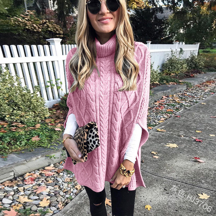 Ladies nan kastiger knit poncho with high turtleneck, cable structure and side slits Mune Fashion
