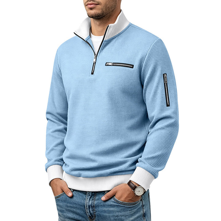Men's waffle-knit turtleneck with contrast collar, zippered chest pocket and arm pocket Mune Fashion