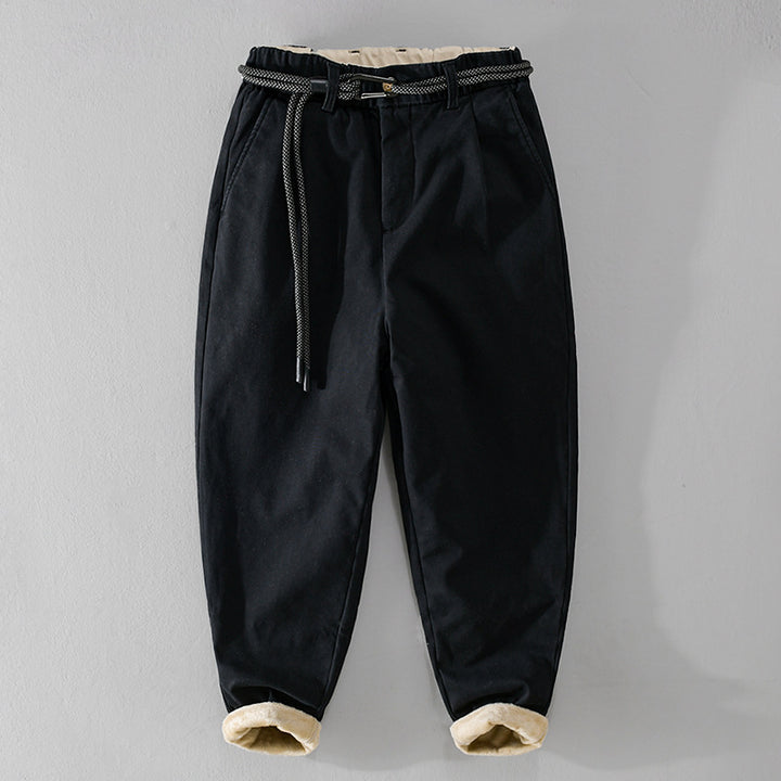 Women's Lined Chino Pants with Elastic Waistband and Tapered Legs Mune Fashion