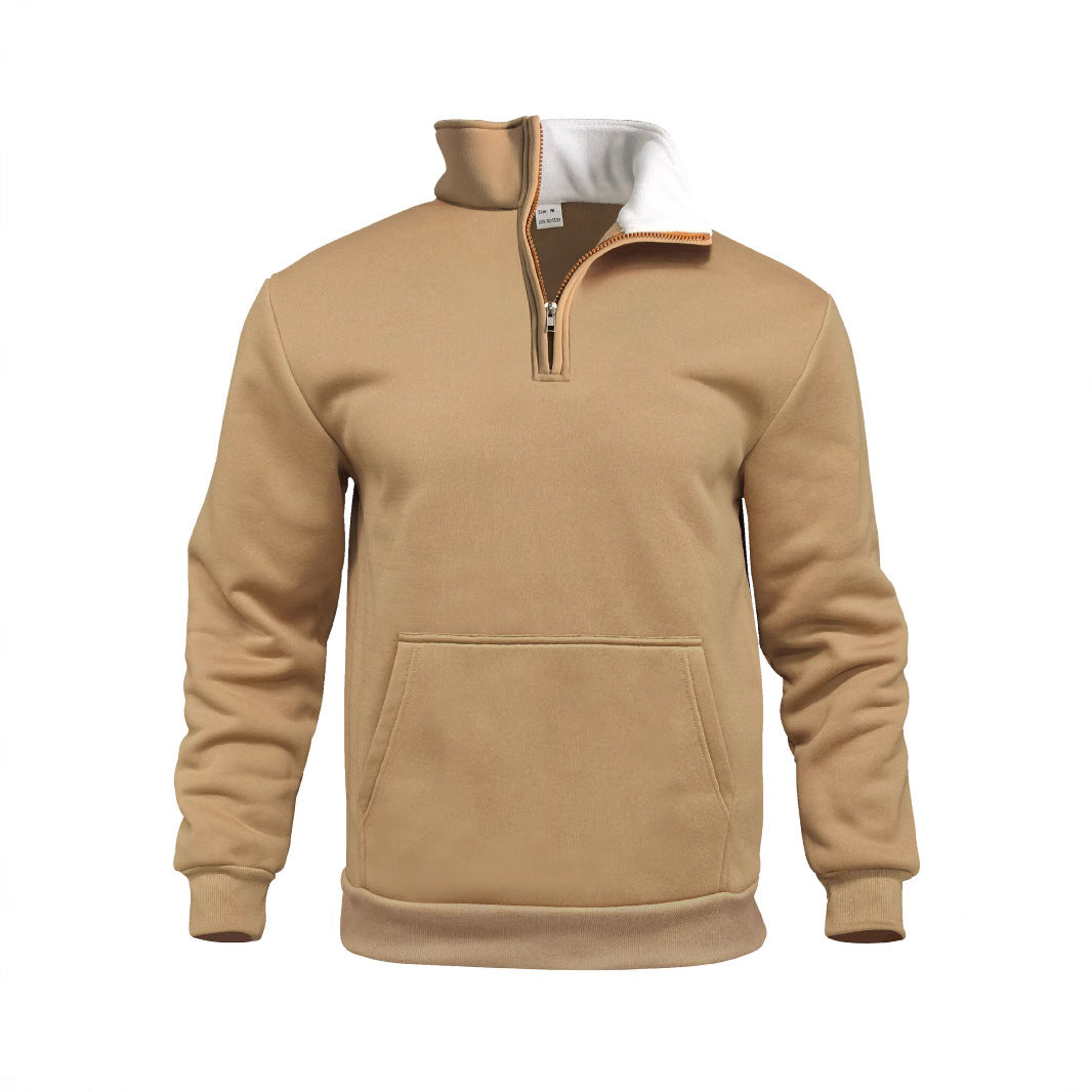Men's comfort half-zip sweat with high fleece collar, kangaroo pocket and shape-stable ribbed hem Mune Fashion