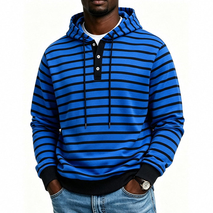Men's hoodie with Henley button placket and fine stripe texture pattern Mune Fashion