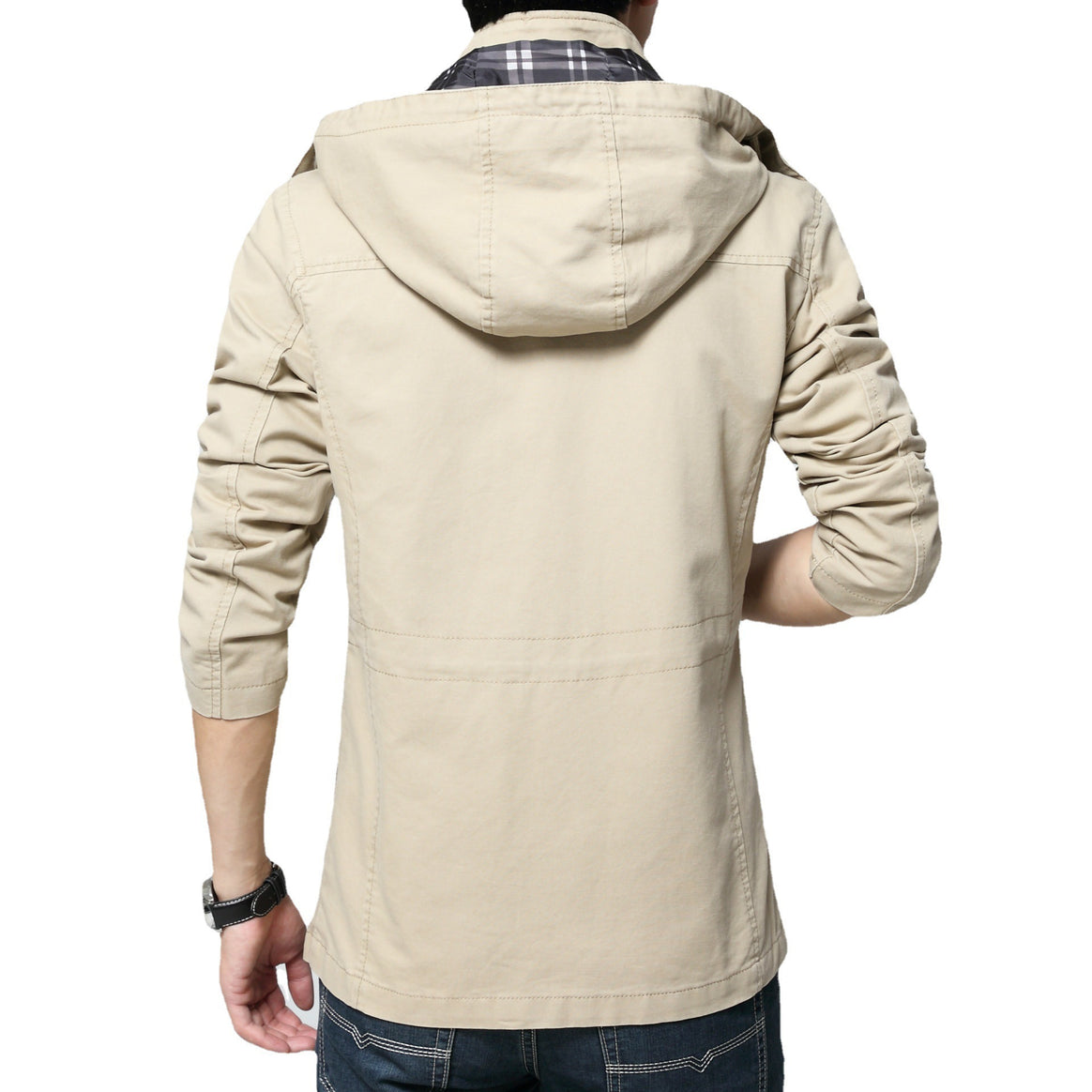Men's lightweight cotton military parka with hood, drawstring waist, and concealed zipper Mune Fashion