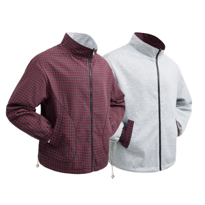 Men's checked lightweight transitional jacket with stand-up collar, zipper and drawstring hem Mune Fashion