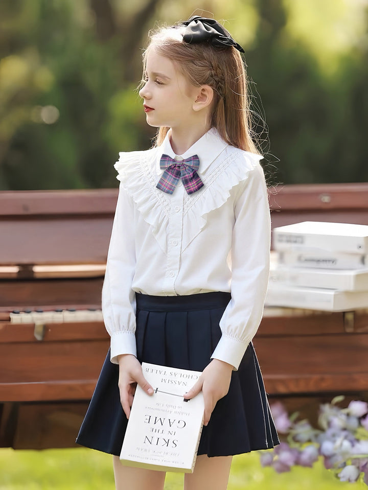Girl's classic long sleeve shirt with ruffle detail Mune Fashion