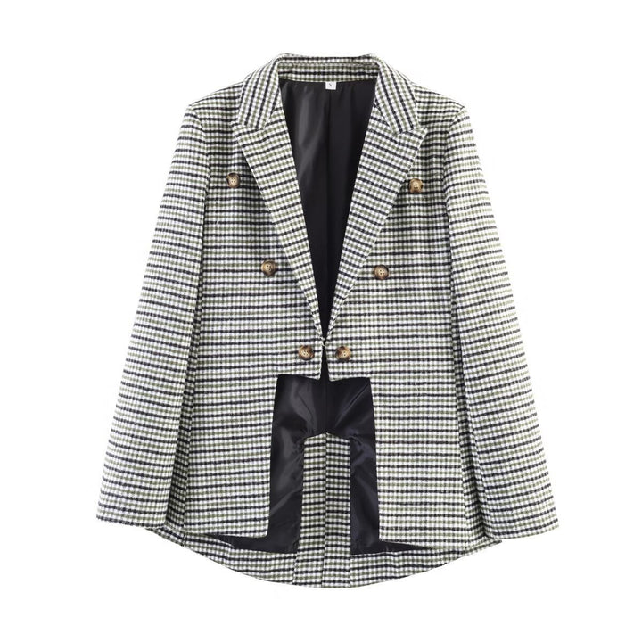 Women Double-breasted Glencheck Blazer with tailored silhouette and contrasting lining Mune Fashion