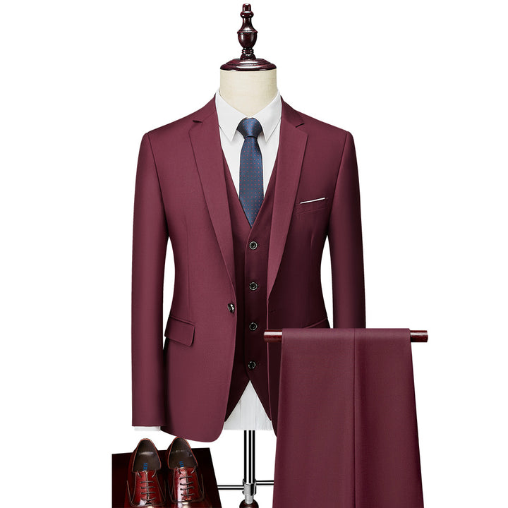Men's Three-Piece Slim-Fit Business Suit with Vest and Slim Silhouette Mune Fashion
