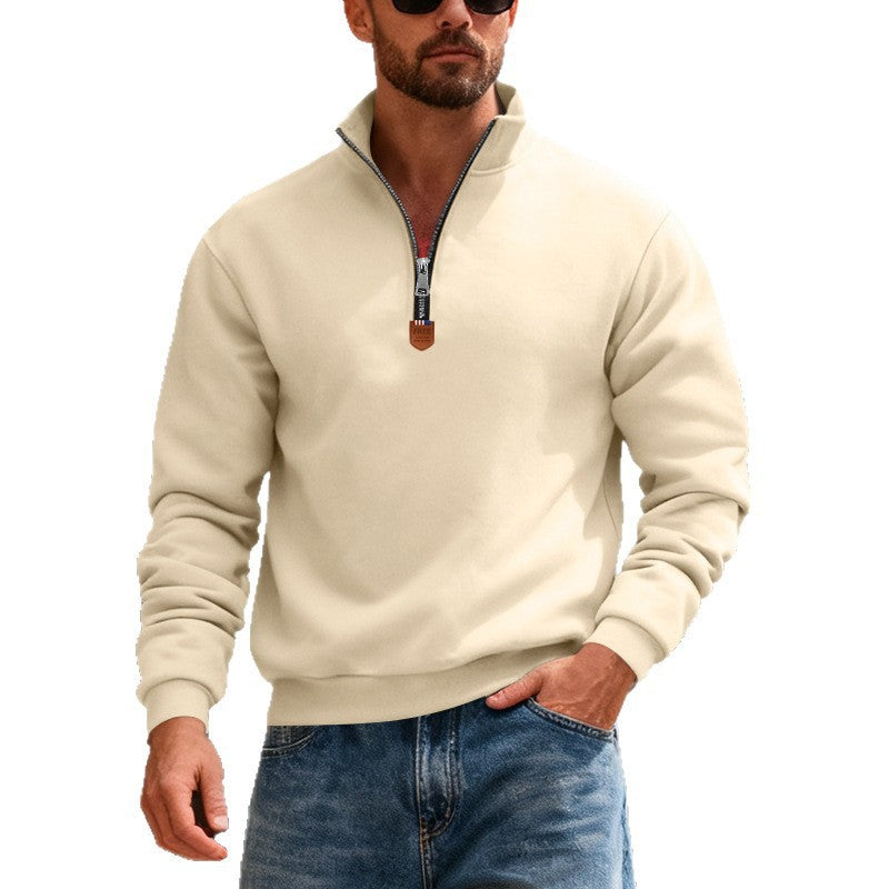 Men's nan Premium half-zip sweatshirt with high stand-up collar, sturdy zipper, and ribbed hem Mune Fashion