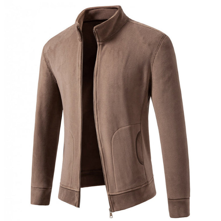 Men's Slim-Fit Fleece Jacket with Stand-Up Collar, Full-Length Zipper and Pockets Mune Fashion