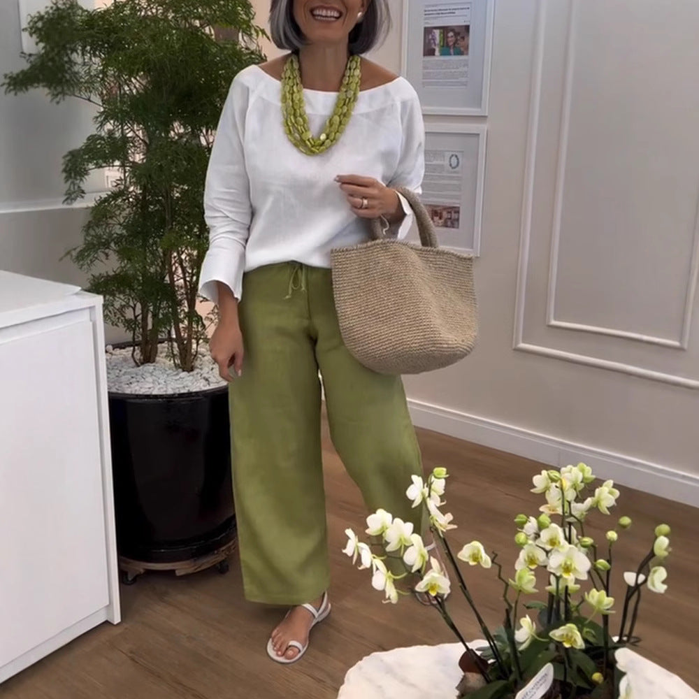 Women's wide linen culotte with drawstring waistband and ankle-length silhouette Mune Fashion