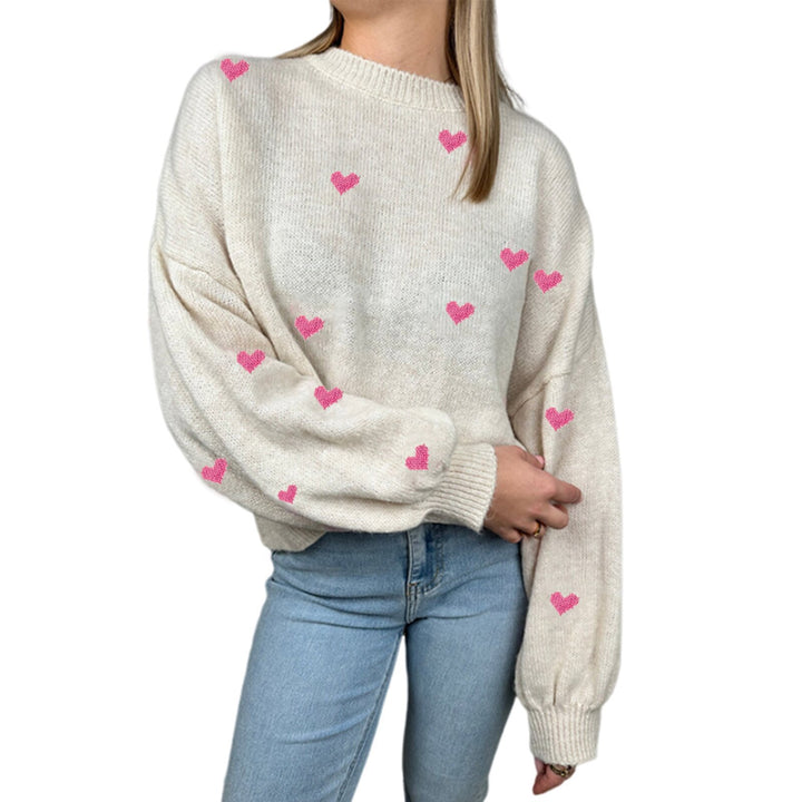 Women oversized knit sweater with heart intarsias and balloon sleeves Mune Fashion