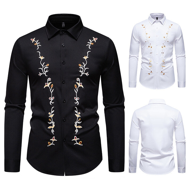 Men's Elegant Embroidered Shirt with Kent Collar and Fitted Slim-Fit Silhouette Mune Fashion