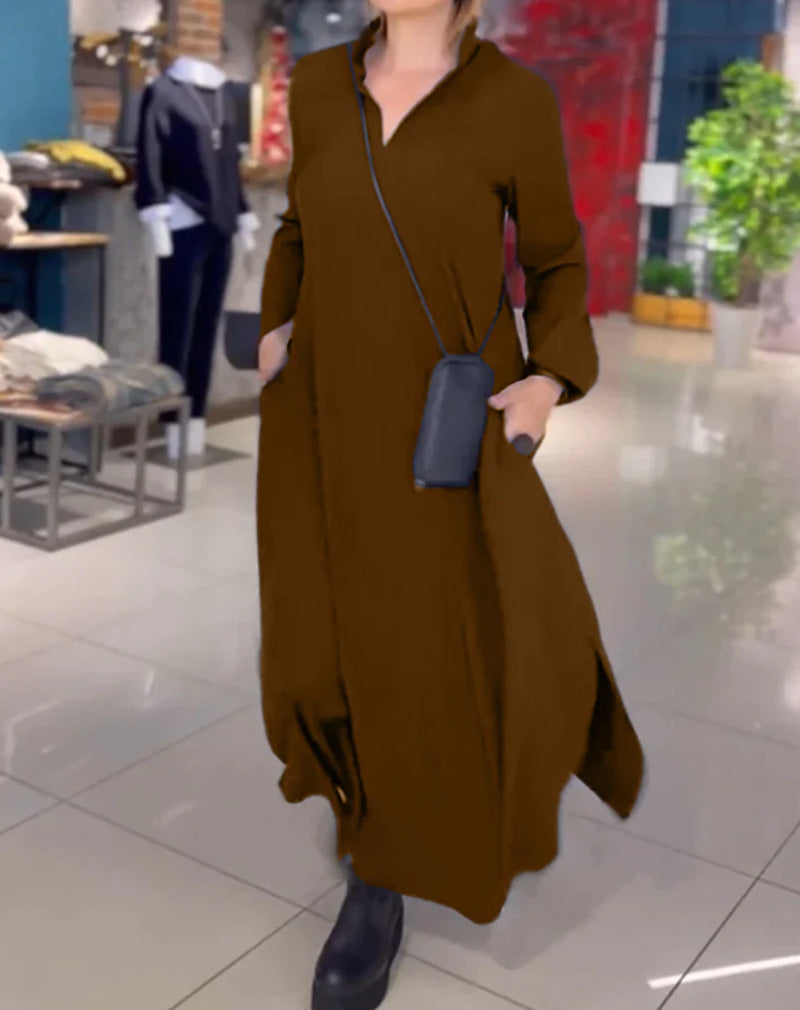 Women's loose maxi dress with side slits and patch pockets Mune Fashion