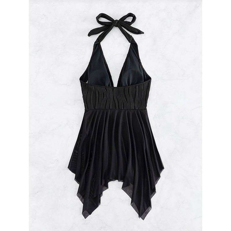 Women's Elegant Wrap Swimsuit with Deep V-Neck and Chiffon Skirt Mune Fashion
