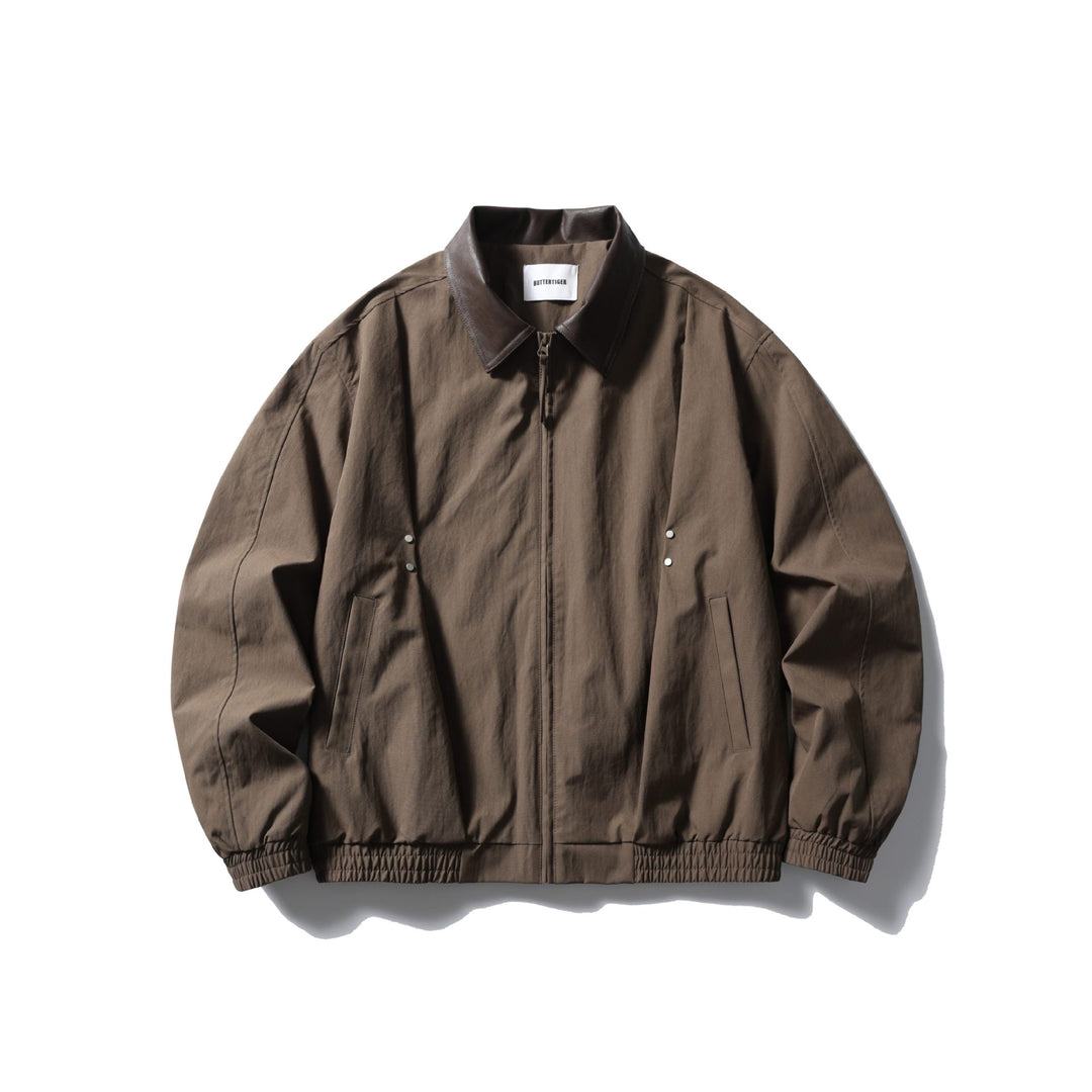Men's transitional jacket with leather collar and elastic hem Mune Fashion