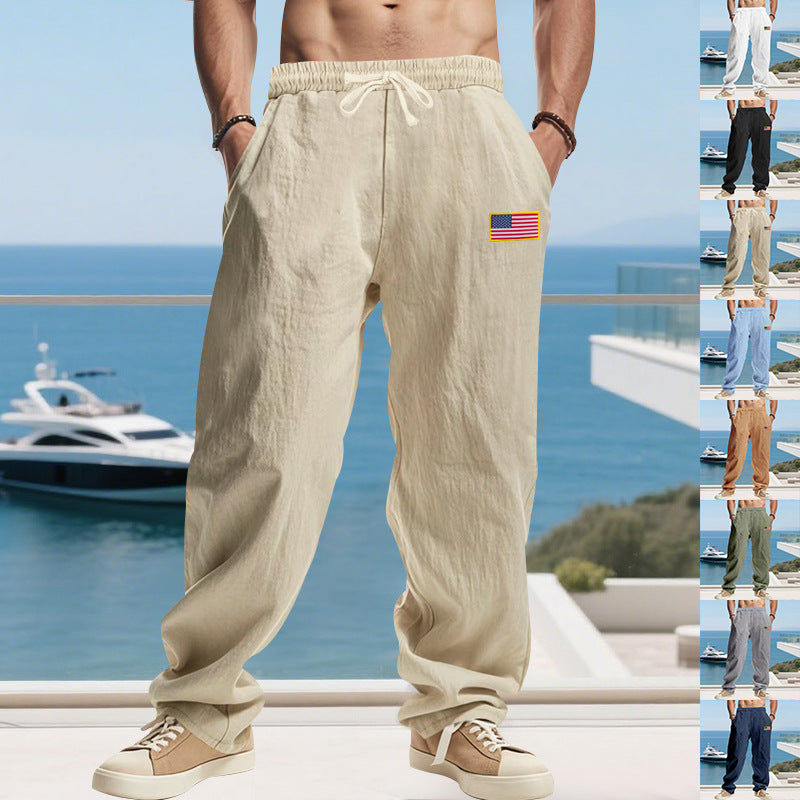 Men's Casual Leisure Pants with Elastic Waistband and Practical Side Pockets Mune