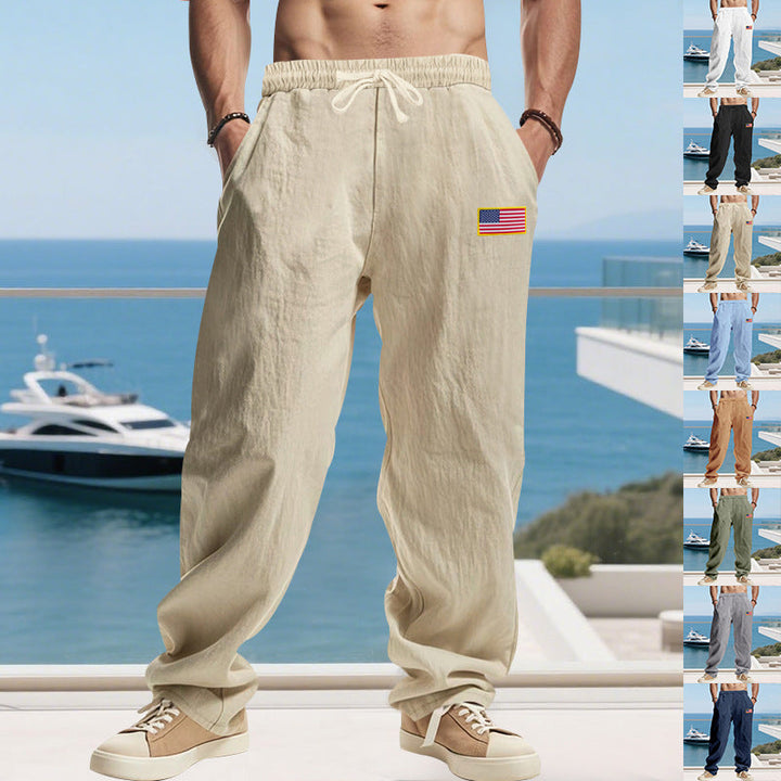 Men's Casual Leisure Pants with Elastic Waistband and Practical Side Pockets Mune