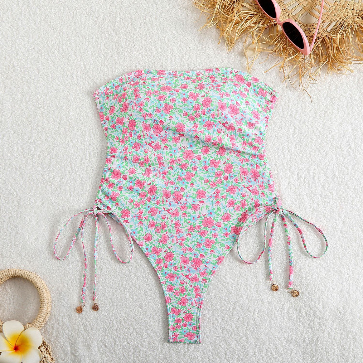 Women One-Piece Swimsuit with High Leg Cut and Flexible Ties Mune Fashion