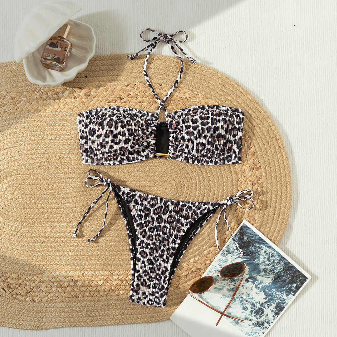 Women's bandeau bikini with stylish leopard pattern and adjustable straps Mune Fashion
