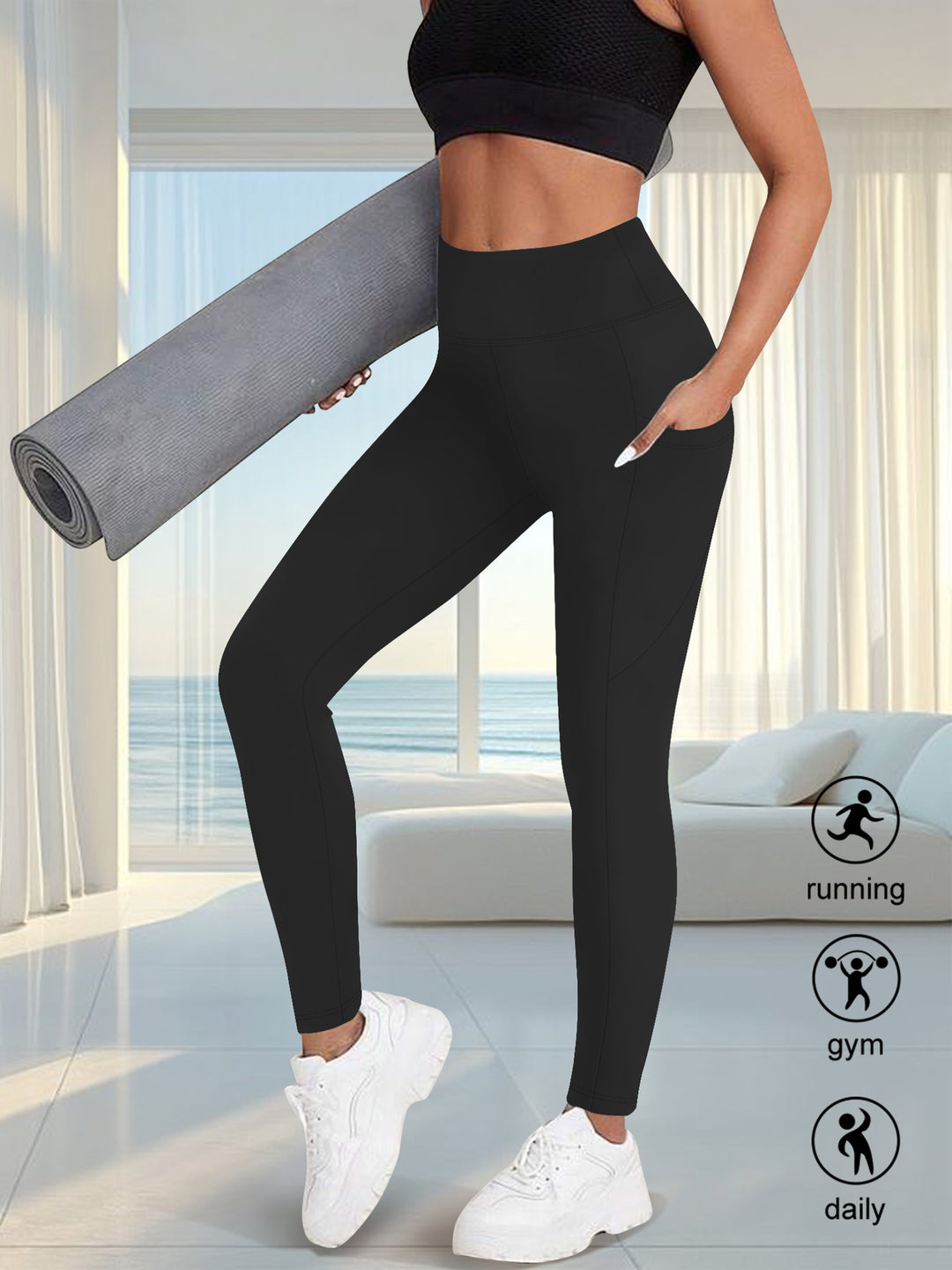 Women's High-Waist Sport Leggings with Side Phone Pocket and Shaping Compression Fabric Mune Fashion