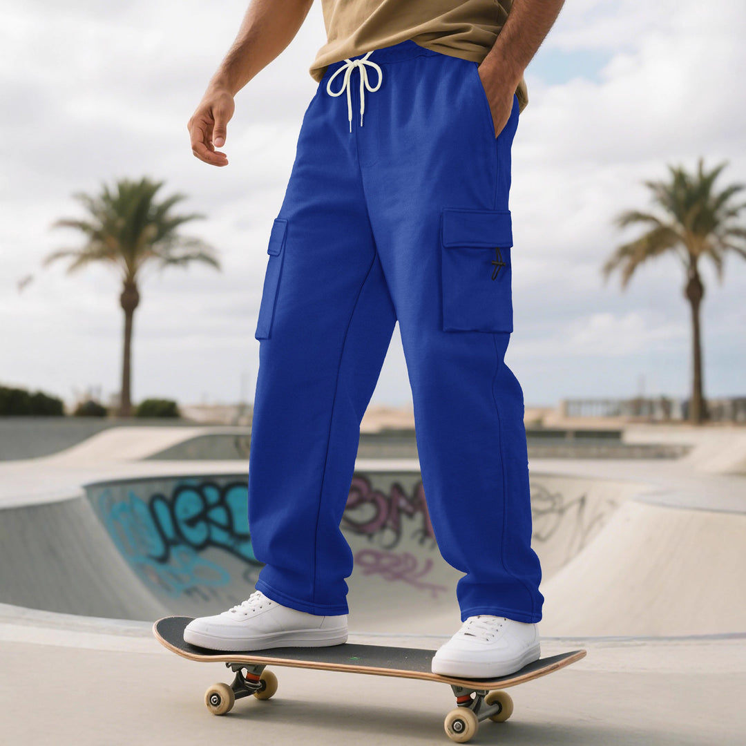 Men's Relaxed-Fit Cargo Jogging Pants with Elastic Waistband, Patch Pocket & Drawstring