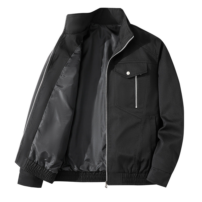 Men's  zip-front lightweight utility jacket with stand collar snap closure and chest zip pocket Mune Fashion