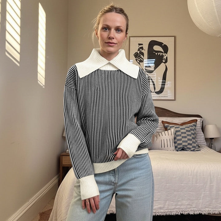 Women's Oversized Sweater with Collar Mune Fashion