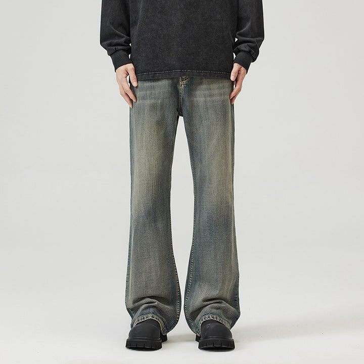 Men's Relaxed-Straight Denim Jeans with Extra Long Hem and Vintage Finish Mune Fashion