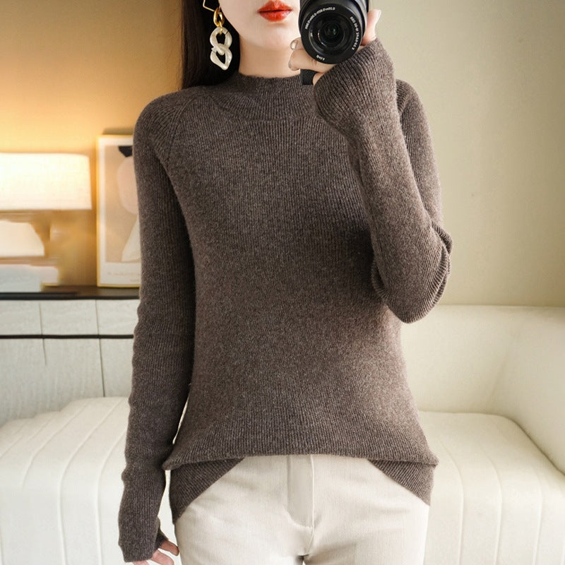 Women's slim-fit stand collar sweater made of lightweight fine knit with a fine ribbed structure Mune Fashion