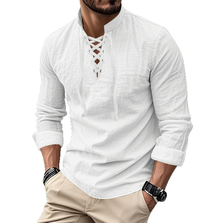 Men's casual sailor-style shirt with stand collar and lace-up front Mune Fashion