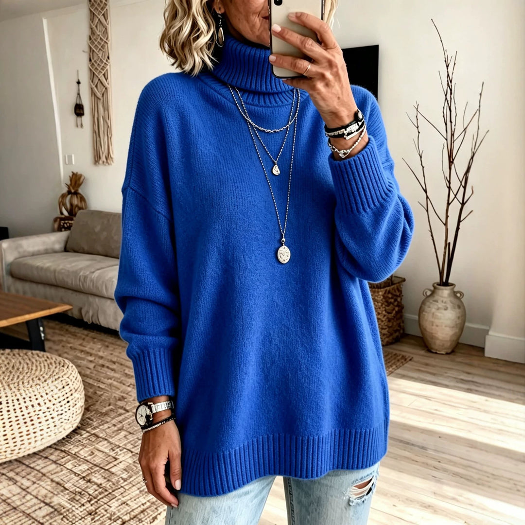Women's Oversize Rollneck Sweater made of fine knit with ribbed cuffs and dropped shoulders Mune Fashion