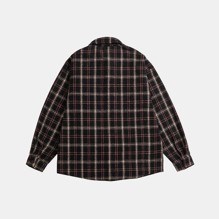 Unisex Oversize Check Shirt Jacket in Boxy Cut with Patch Chest Pocket and Soft Flannel Mune Fashion