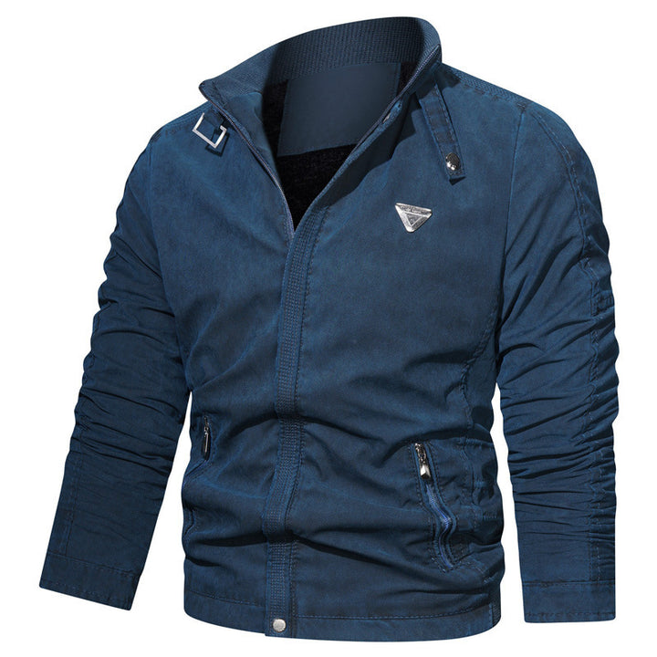 Men's Light Cotton Blend Zip Jacket with Stand Collar and Zipper Pockets Mune Fashion
