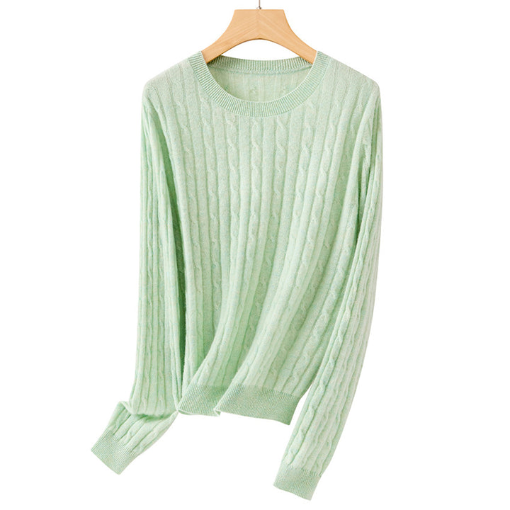 Women Cozy Cable Knit Sweater made of Fine Knit with Round Neckline Mune Fashion