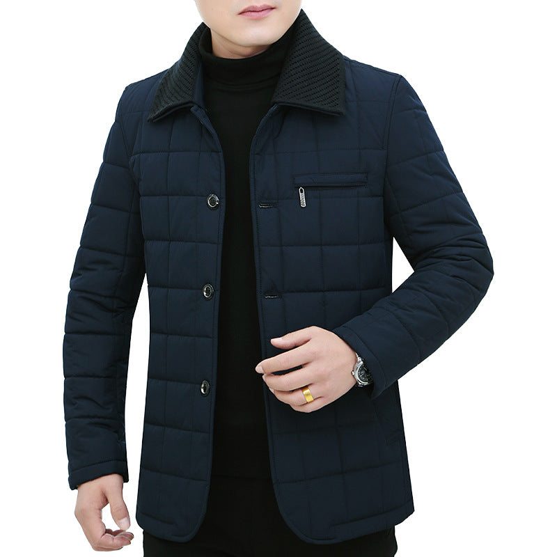 Men's quilted jacket with box quilting, corduroy collar, and chest zip pocket Mune Fashion