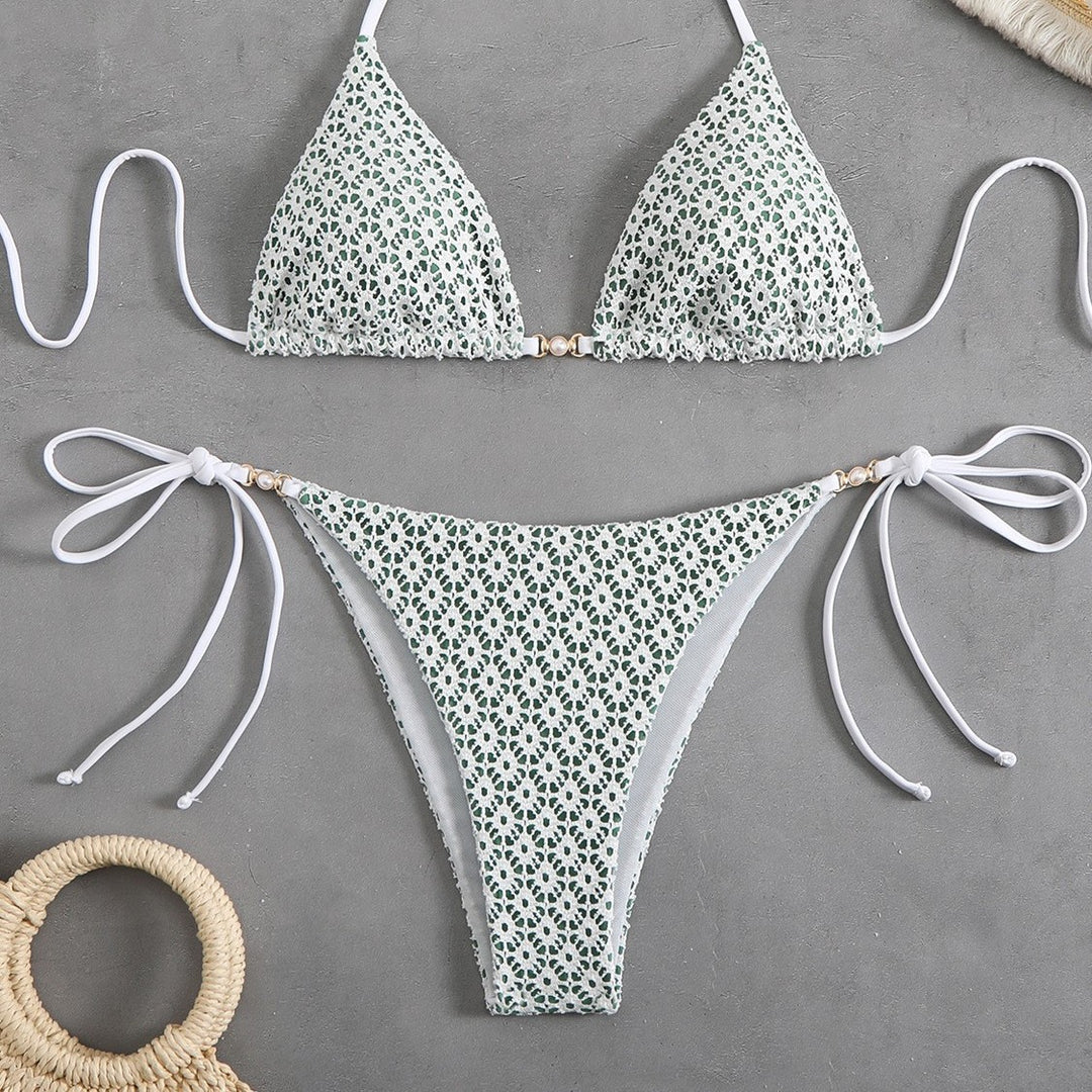 Women's triangle bikini with delicate floral design and charming bows Mune Fashion