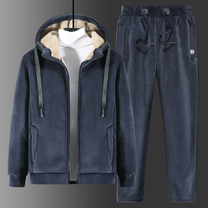 Men's Two-Piece Fleece Tracksuit with Hooded Jacket, Teddy Lining and Jogging Pants Mune Fashion