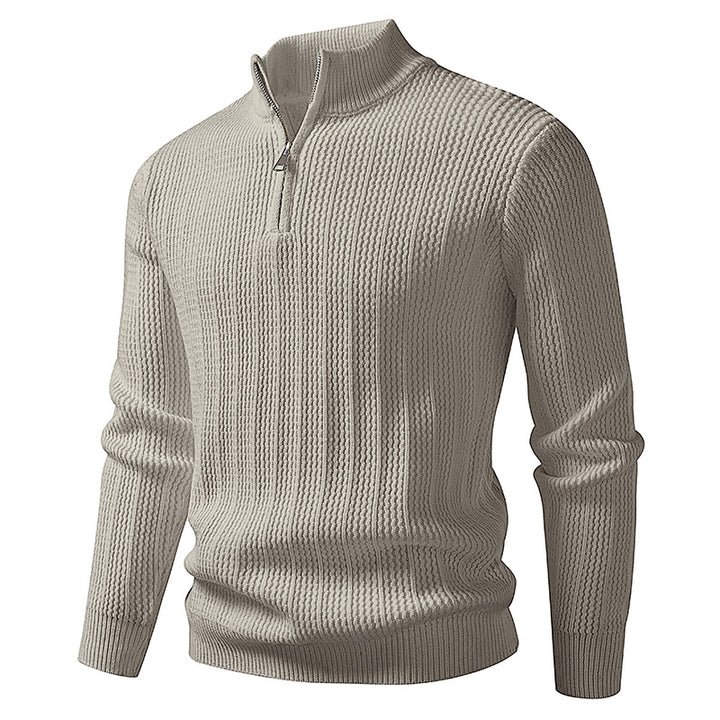 Men's fine-structured half-zip pullover with stand-up collar, ribbed textured knit and slim fit Mune Fashion