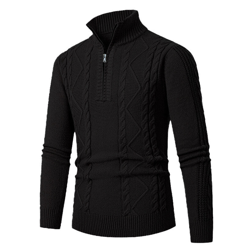 Men's cable knit turtleneck with half zip and high ribbed collar Mune Fashion