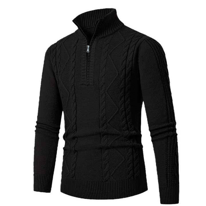 Men's cable knit turtleneck with half zip and high ribbed collar Mune Fashion