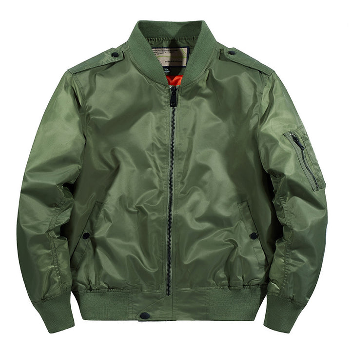 Men's Wind and Water Resistant Nylon Bomber Jacket with Ribbed Cuffs and Sleeve Pocket Mune Fashion