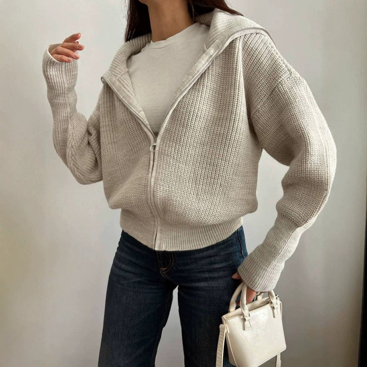 Women's Oversized Cardigan with Zipper and High Collar Mune Fashion
