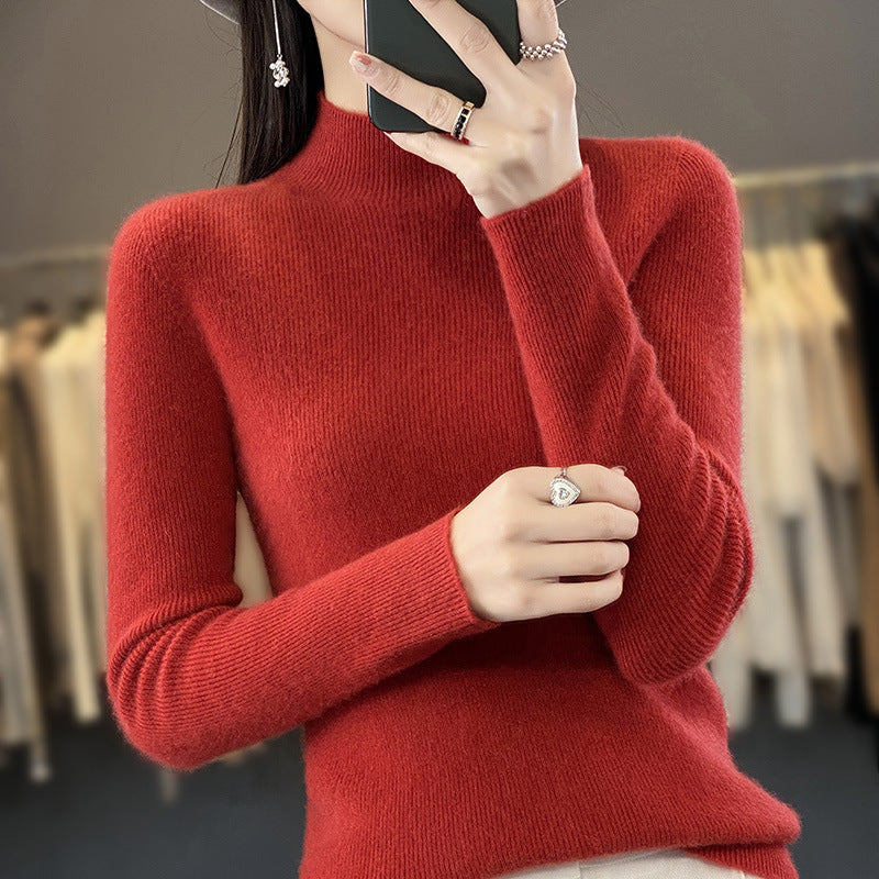 Women's Slim Fine Knit Mock Neck Sweater made of fine Angora Blend Mune Fashion
