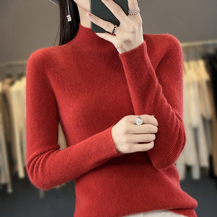 Women's Slim Fine Knit Mock Neck Sweater made of fine Angora Blend Mune Fashion